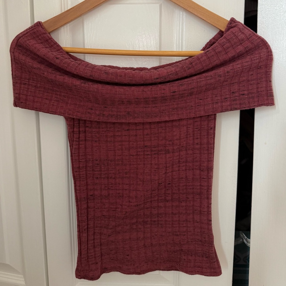 Express One Eleven Sleeveless Cowl Off-Shoulder Sweater Top - Deep Burgundy